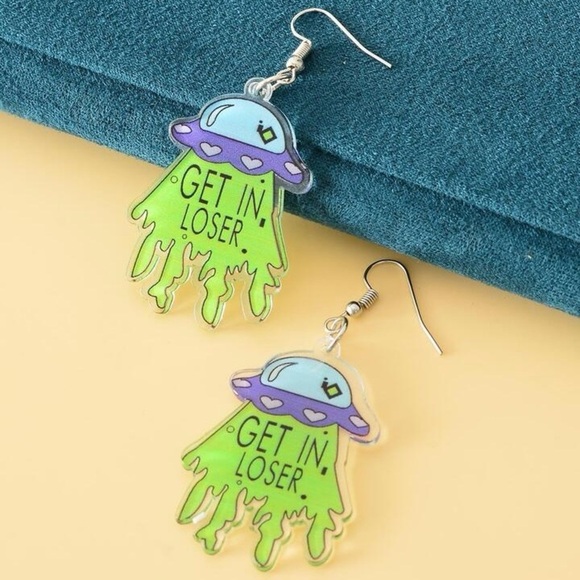 Alien UFO 'Get in Loser' Acrylic Earrings – Halloween Weirdcore Space Jewelry - Picture 3 of 14